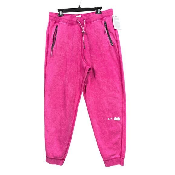 Nike Sweatpants Joggers Womens Large Pink Fleece Zip Pockets Swoosh DQ8470-549 - Picture 1 of 8